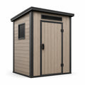 Abri de jardin en bois composite et aluminium 200x150x210cm beige/noir
