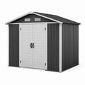 Abri de jardin en métal gris et blanc avec double porte
