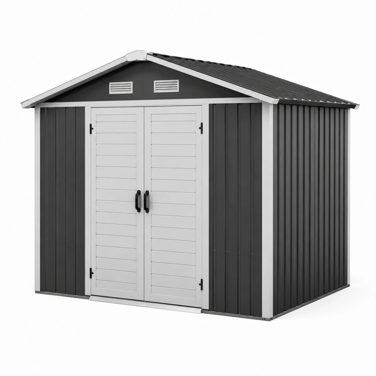 Abri de jardin en métal gris et blanc avec double porte