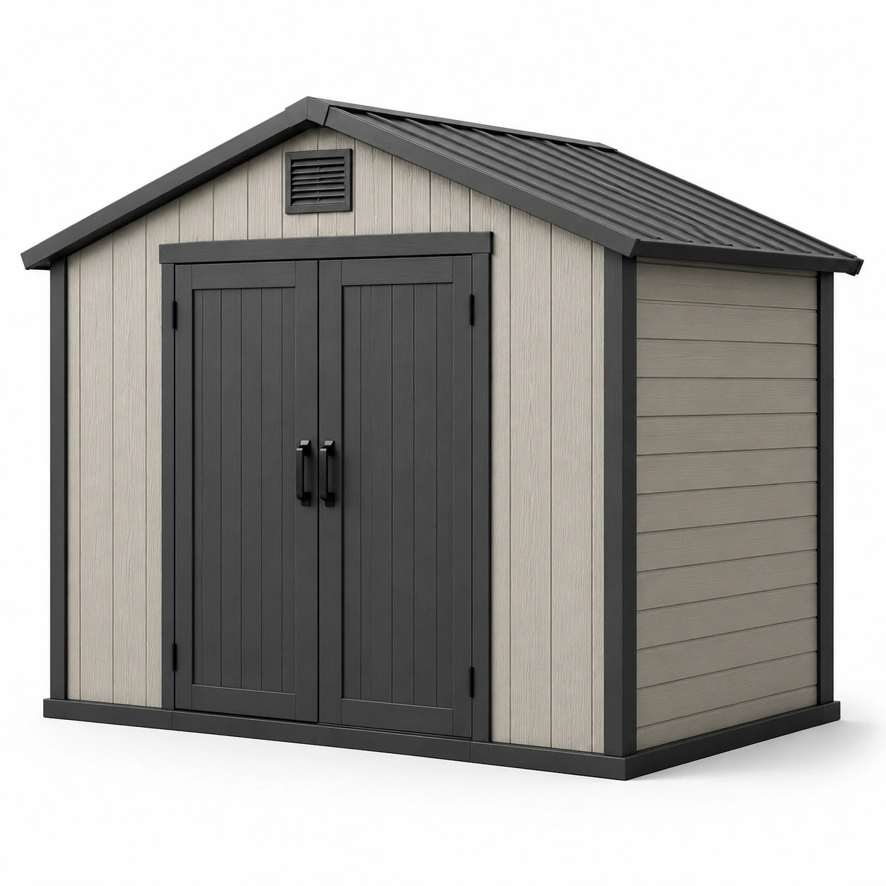 Abri de jardin en résine et acier gris anthracite et beige 185x152x226 cm