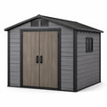 Abri de jardin en plastique gris et bois foncé 185 x 152 x 226 cm avec portes et fenêtre