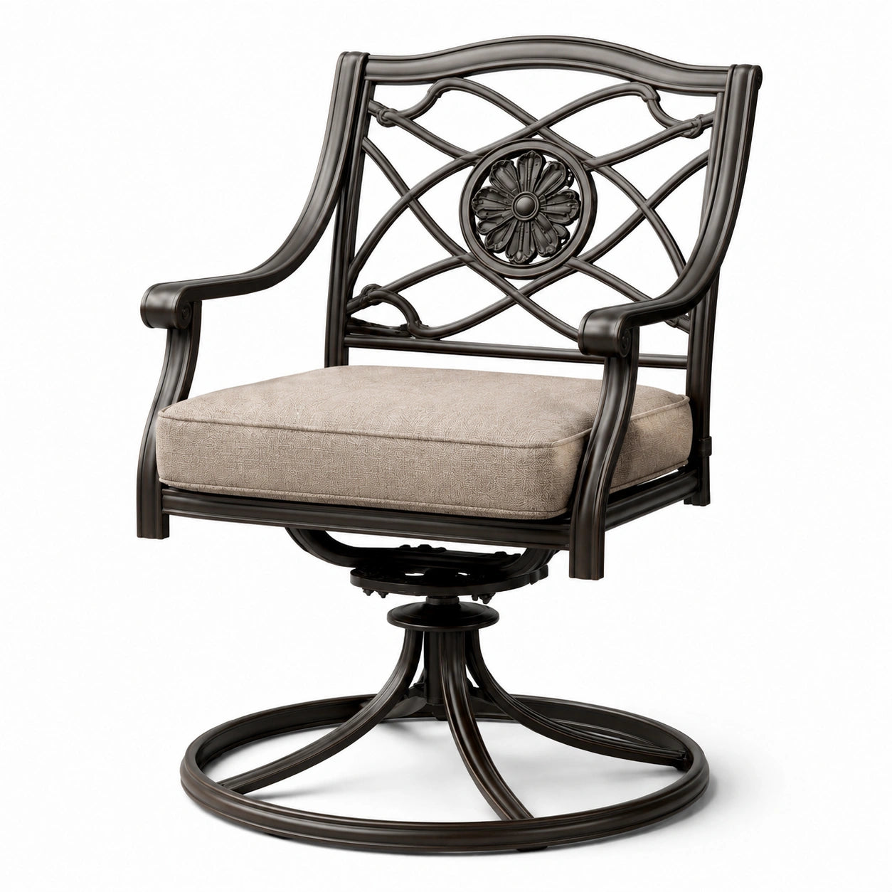Fauteuil pivotant en aluminium avec coussin beige