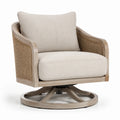 Fauteuil pivotant en bois et rotin beige