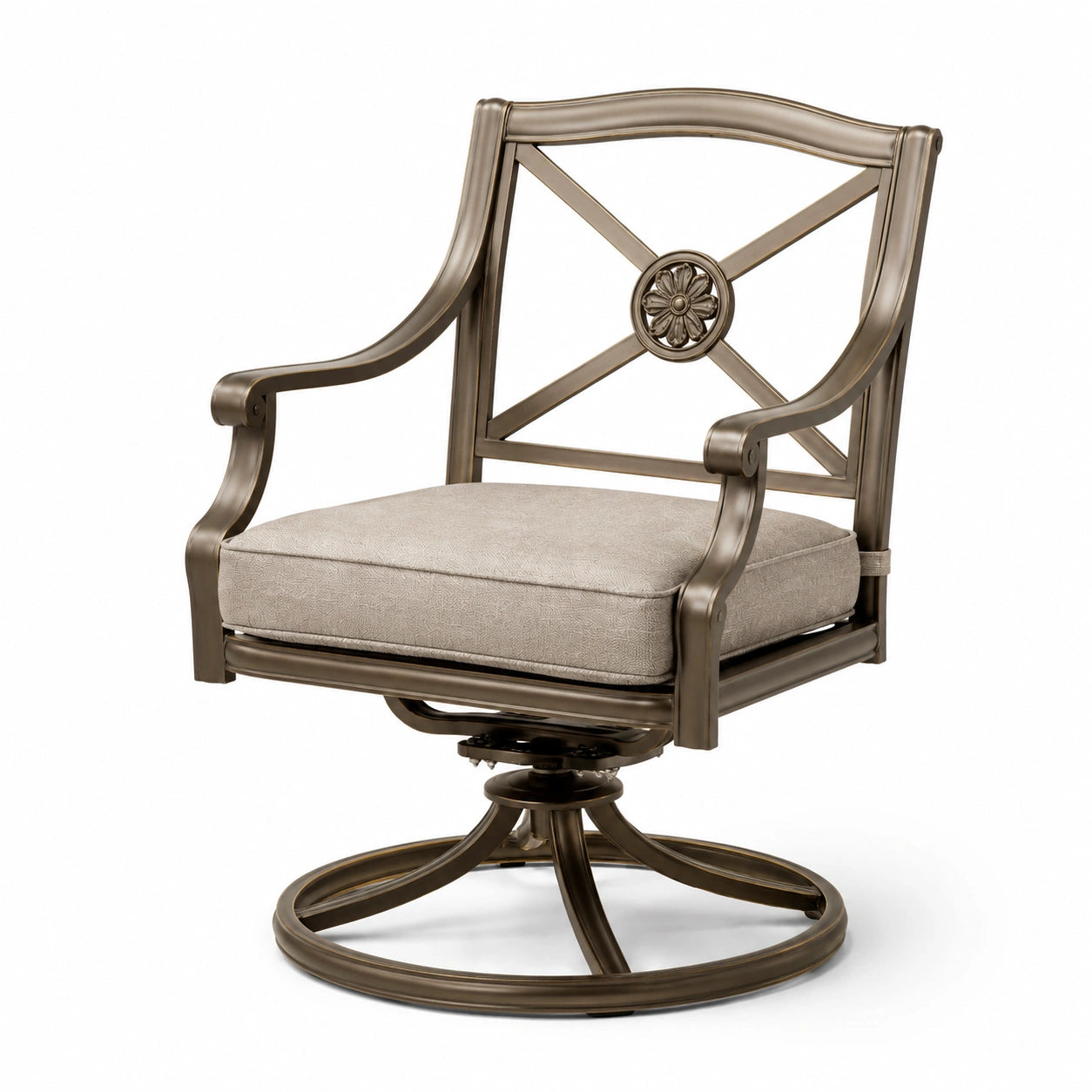 Fauteuil pivotant en métal avec coussin en polyester beige