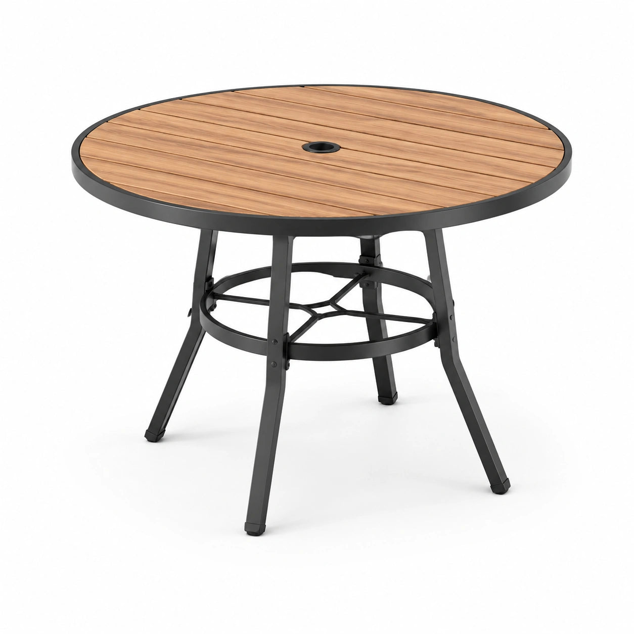 Table de jardin ronde en métal et bois composite 90 cm marron/noir