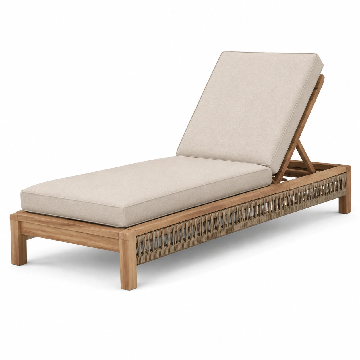 Chaise longue en bois d'acacia avec coussins en polyester, beige