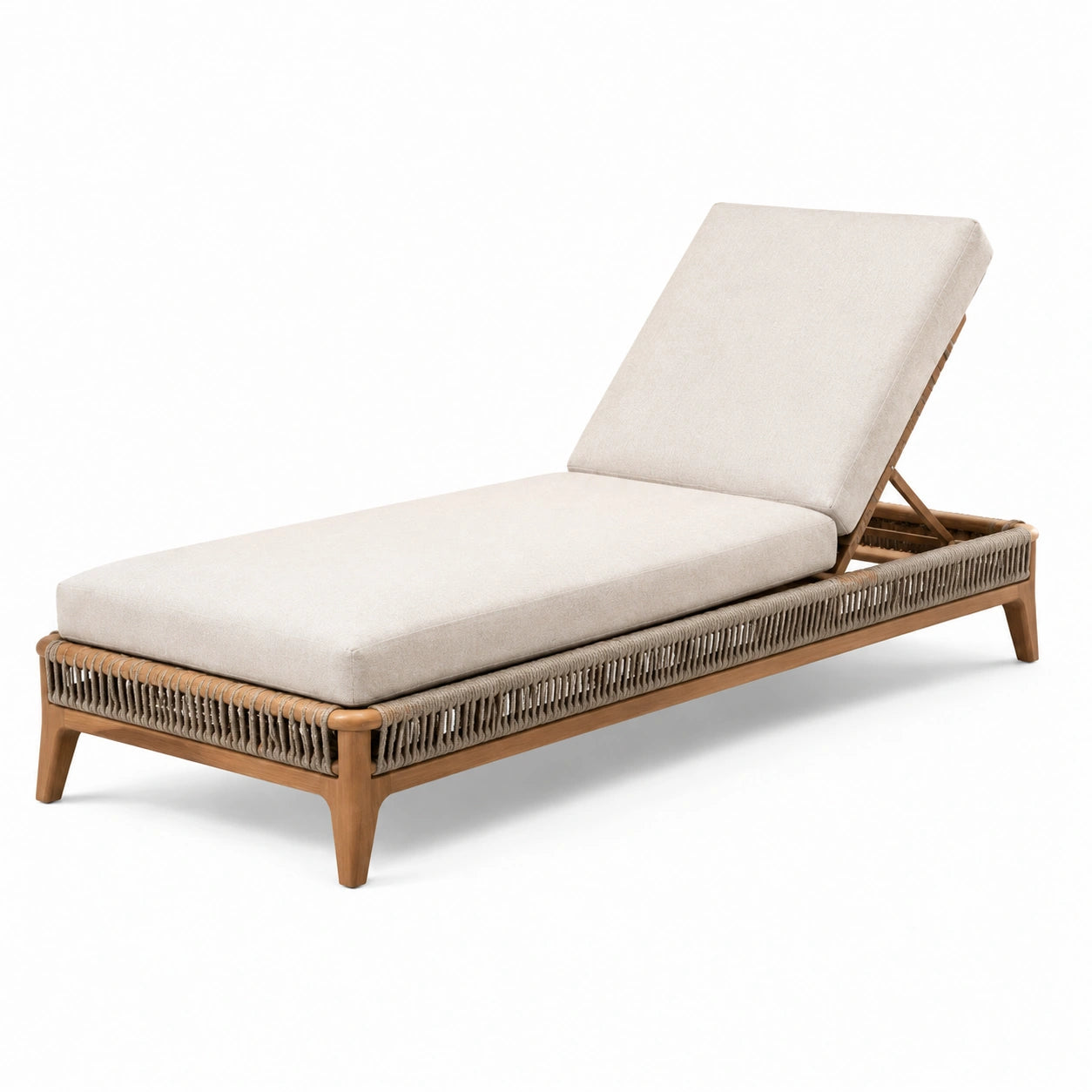 Bain de soleil en bois de teck et corde beige