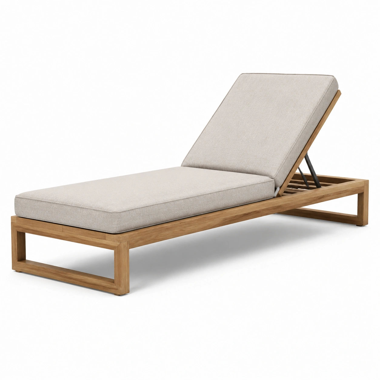 Chaise longue de jardin en teck avec coussin en polyester beige