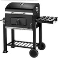 Barbecue à Charbon, Chariot Grill, Inclus 2 Grilles, Cendrier, Étagères avec Crochets, Bac Charbon Réglable, Ventilation et 2 Roulettes