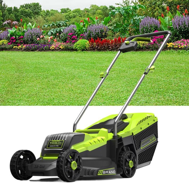 Tondeuse à Gazon sans Fil, 21 V 4 Ah, Moteur sans balais, réglage de la Hauteur à 3 Positions, légère, Batterie et Chargeur Inclus.