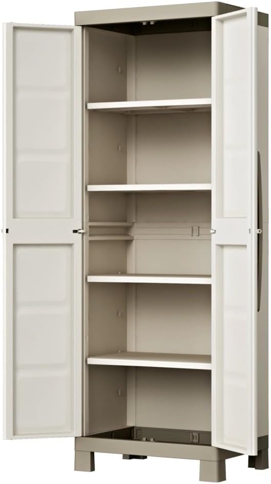 Keter Armoire Haute Excellence - Armoire de Rangement en Résine - Étagères Modulables, Pieds Surélevés - Cuisine, Garage, Atelier