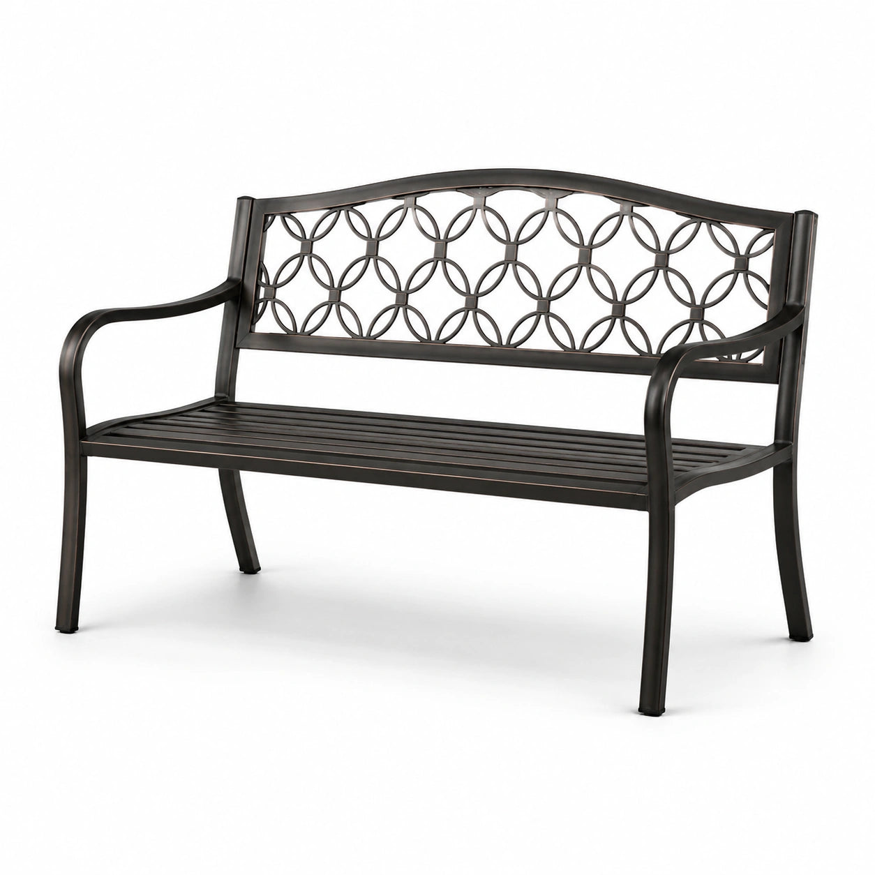 Banc de jardin en métal avec motifs circulaires