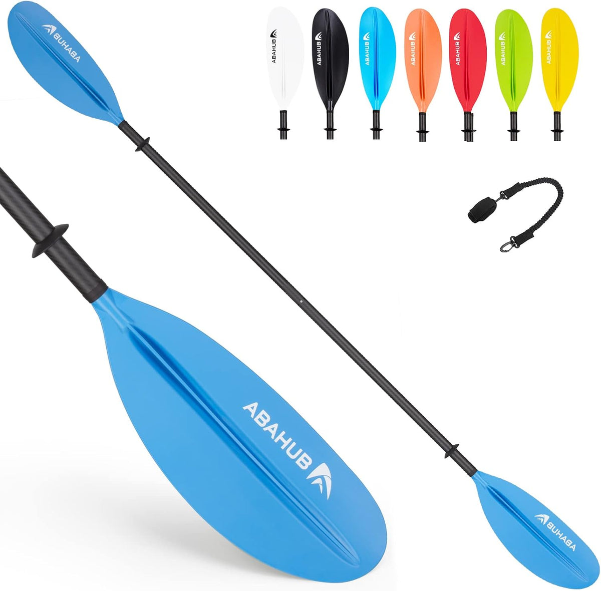 Abahub 230cm/Réglable 220 à 240cm Pagaie Kayak Carbone Rame Double Paddle avec Paddleline pour Kayak Bateau, Tige en Alliage Carbon