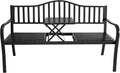 Banc de jardin en métal avec table intégrée - 150 x 56 cm - Banc 2 en 1 noir revêtu par pulvérisation - Banc de parc avec table pliante pour jardin