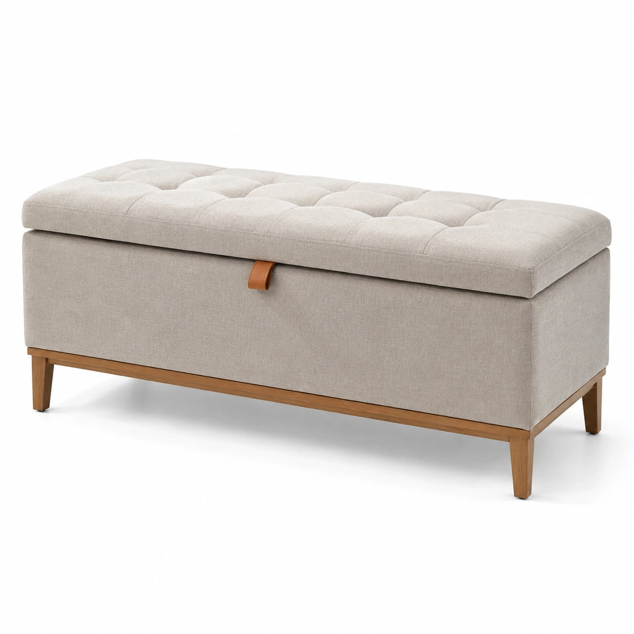 Banc de rangement en tissu avec pieds en bois