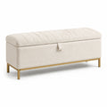 Banc de rangement en tissu bouclé avec pieds en métal doré 120cm beige