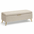 Banc de rangement beige en tissu et métal