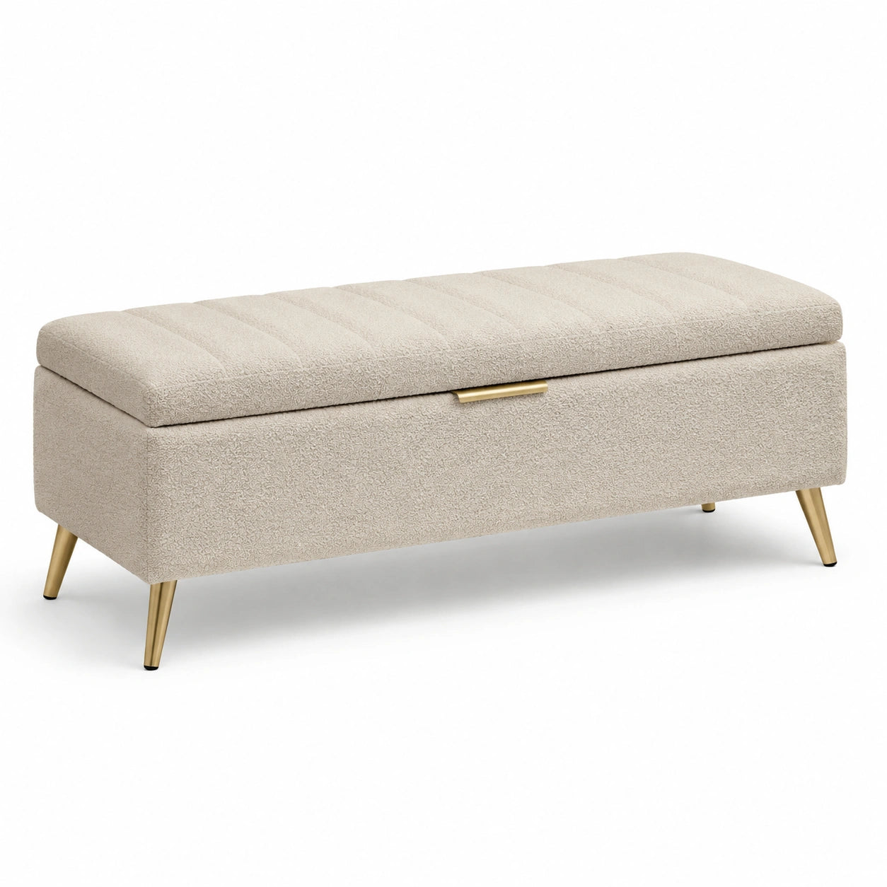 Banc de rangement beige en tissu et métal