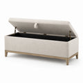 Banc de rangement en bois et tissu lin beige