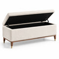 Banc de rangement en tissu bouclé avec pieds en bois 120 cm beige
