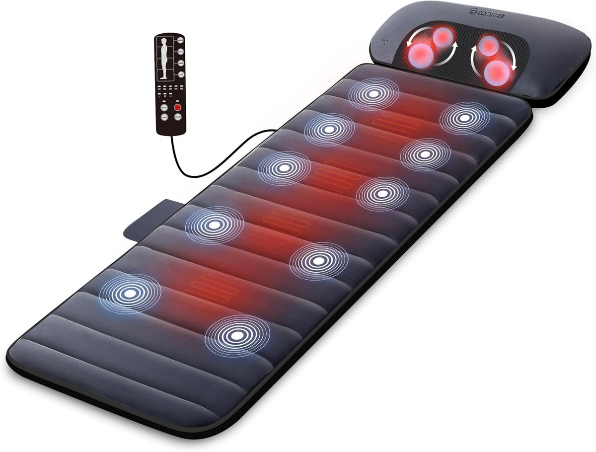 COMFIER Tapis de massage avec fonction chauffante, tapis de massage complet du corps avec coussin de massage Shiatsu mobile