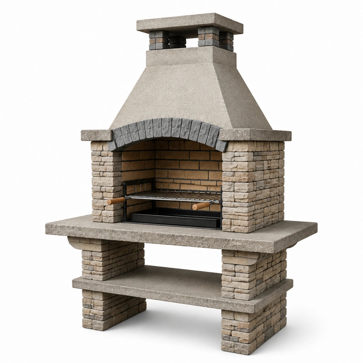 Barbecue en pierre réfractaire avec grille en acier dimensions 120x65x200 cm gris/ocre