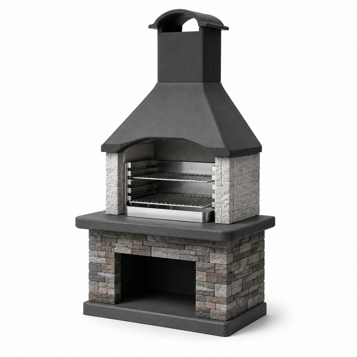 Barbecue en pierre naturelle et acier inoxydable noir/gris