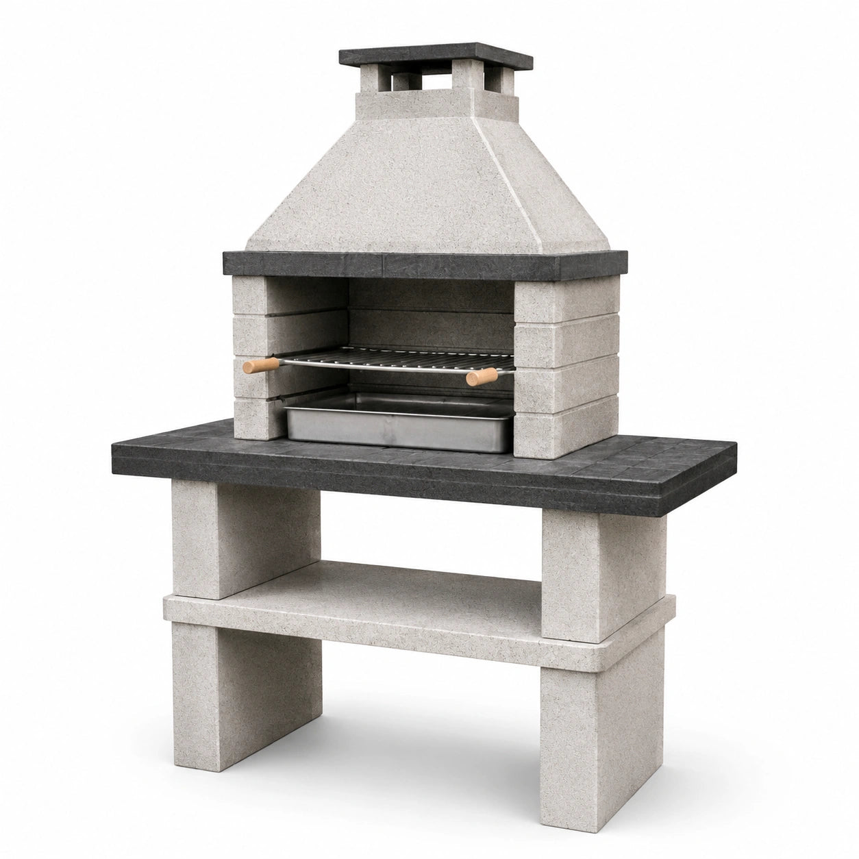 Barbecue en béton avec grille en acier inoxydable, 100x60x180 cm, gris et noir
