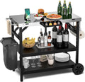 KOMFOTTEU Chariot pour Barbecue avec 3 Étagères, Desserte de Jardin Pliable avec Porte-Serviettes, Crochets et Étagère à Épices, Desserte d'Extérieur