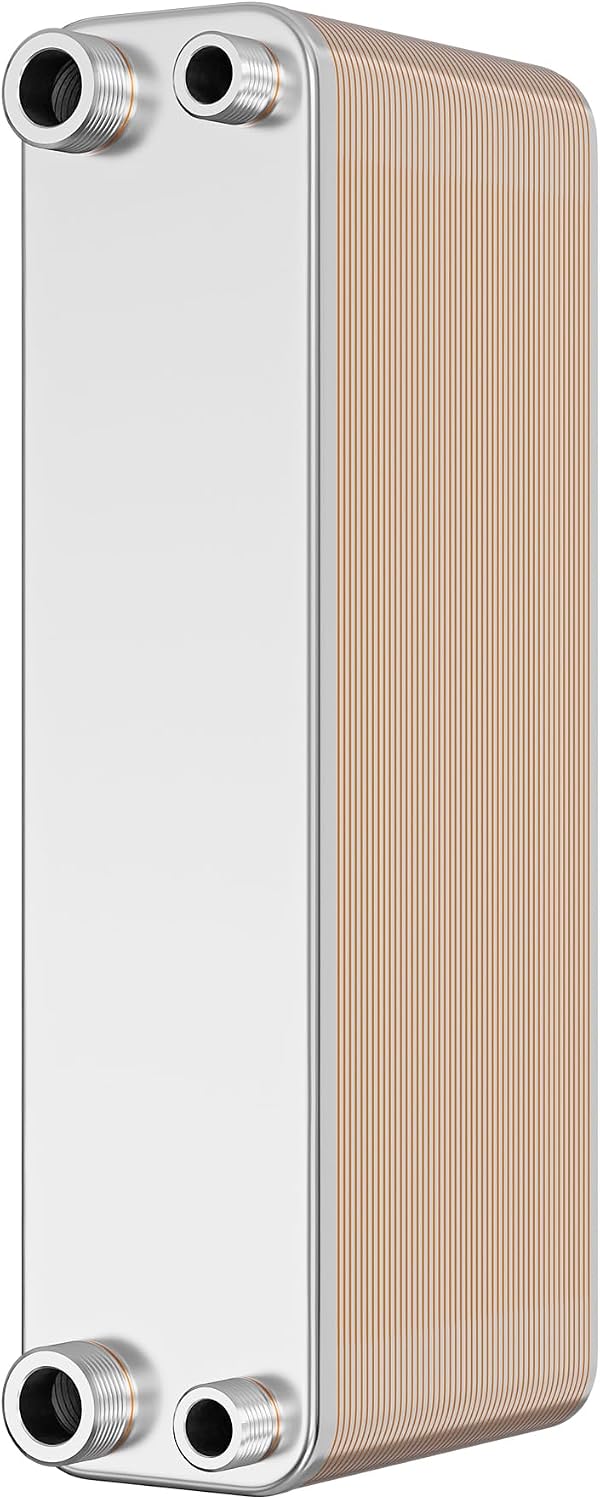 Wiltec Échangeur de chaleur thermique avec 50 plaques, 315 x 73 x 1310 mm, max. 210 kW, 2 l par passe, en Acier inoxydable, pour Eau Solaire