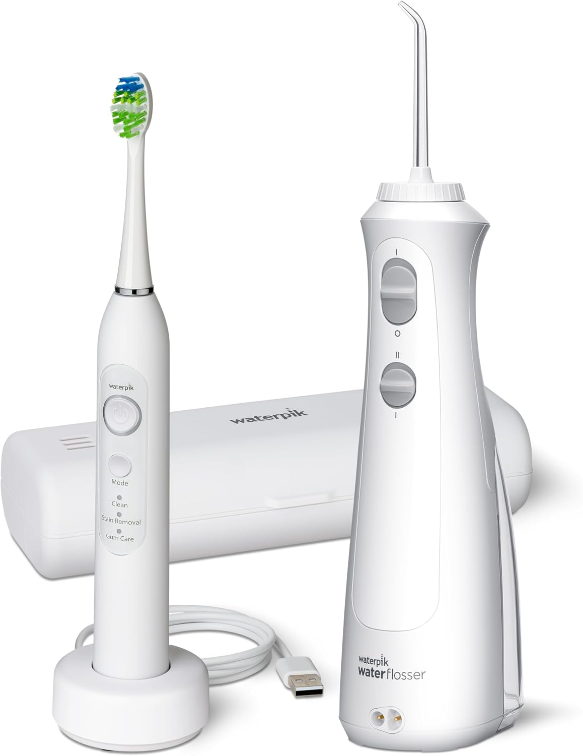 Waterpik Pearl and Sensonic Ensemble brosse à dents électrique rechargeable et hydropulseur sans fil, soins dentaires complets pour les dents