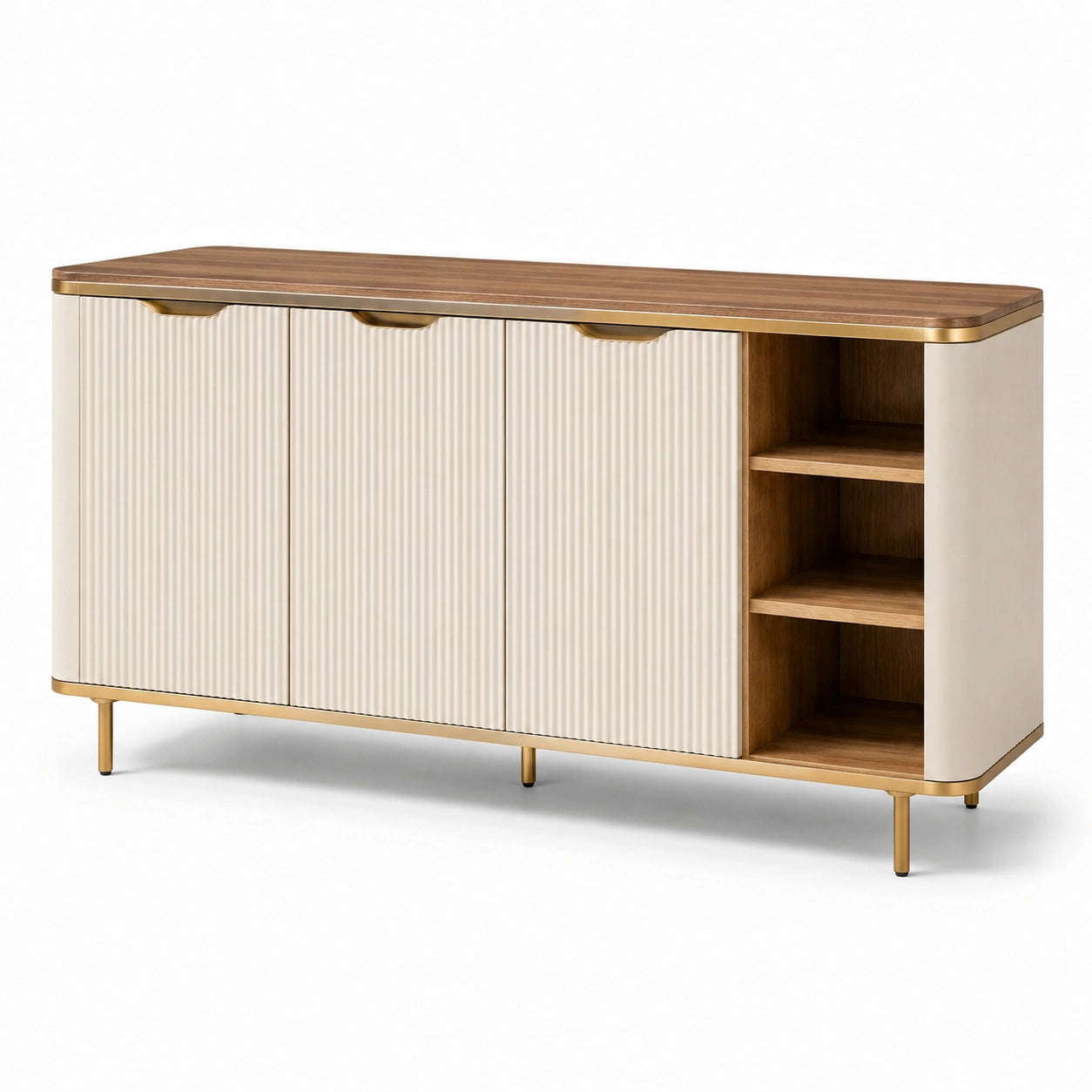 Buffet en bois MDF et métal avec portes et étagères 160x40x80 cm beige