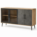 Buffet en bois avec portes en verre trempé et surfaces en pierre