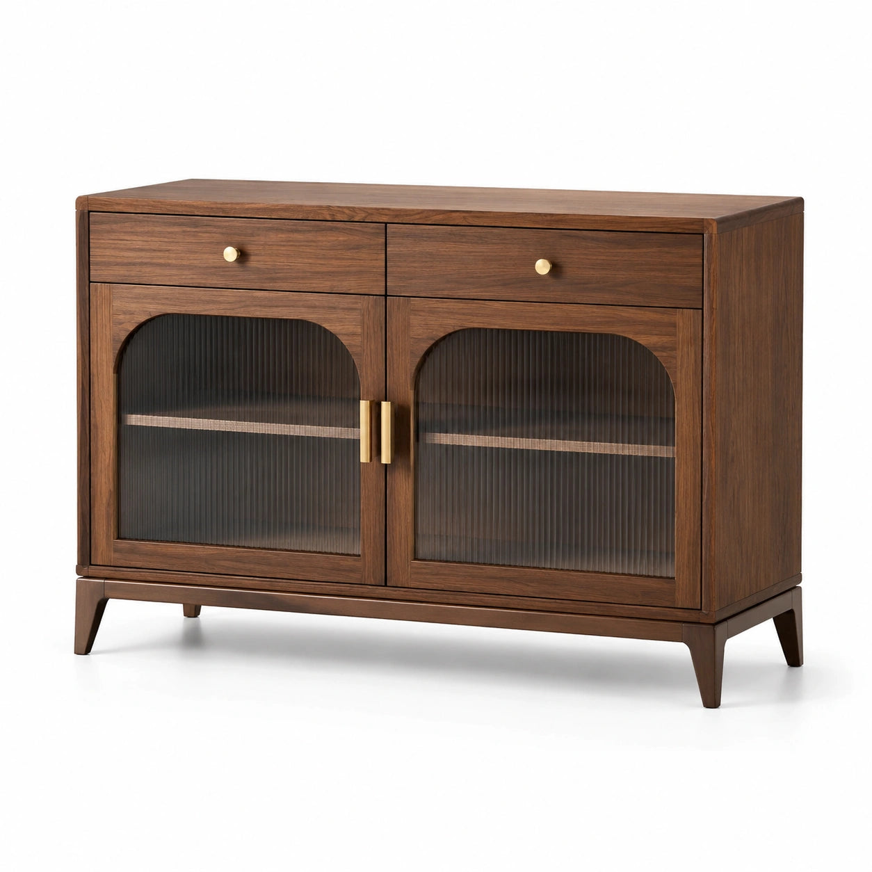Buffet en bois de noyer avec portes en verre cannelé