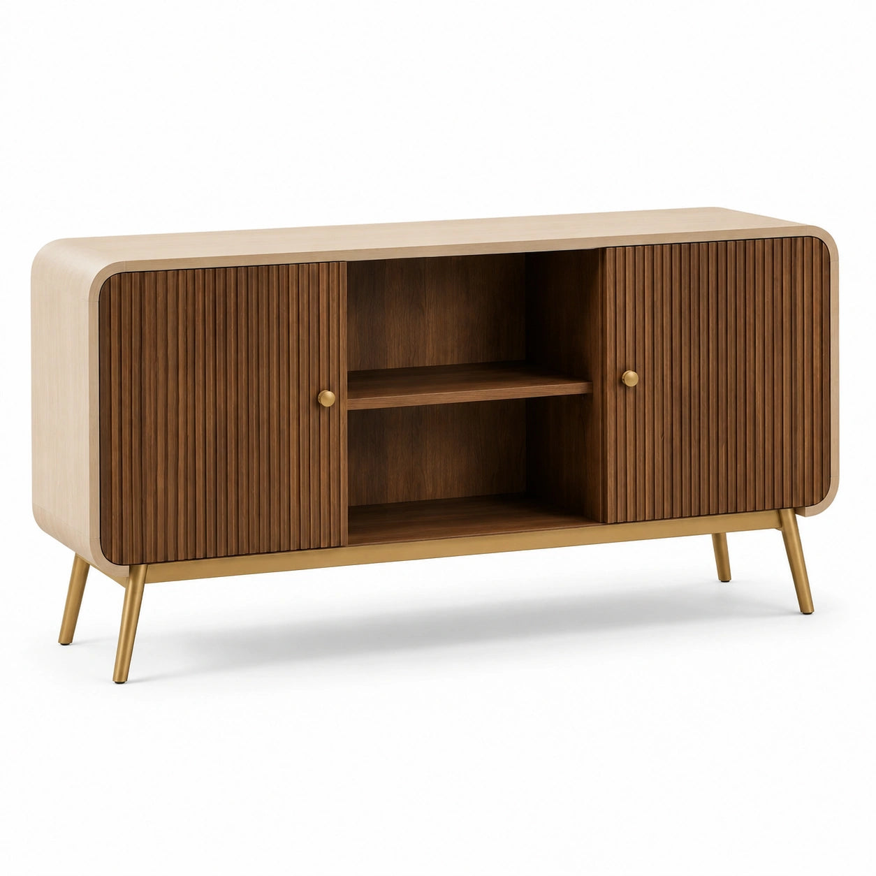Buffet en bois avec placage de noyer et pieds en métal doré