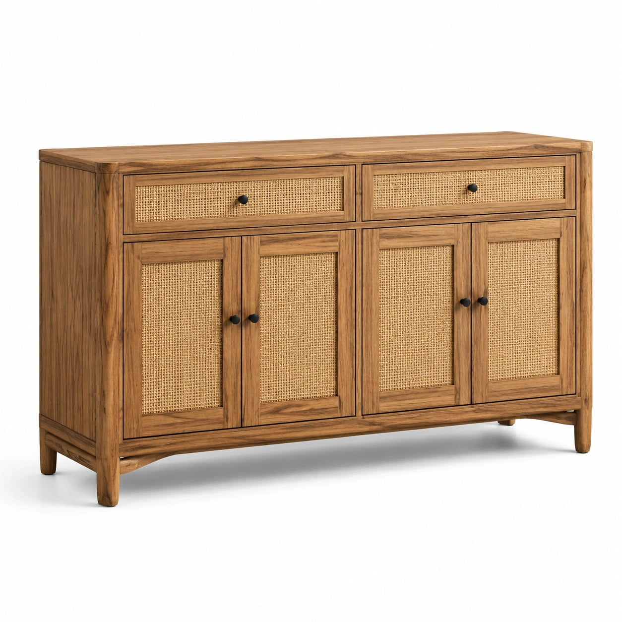 Buffet en bois et rotin acacia 120 cm chêne naturel