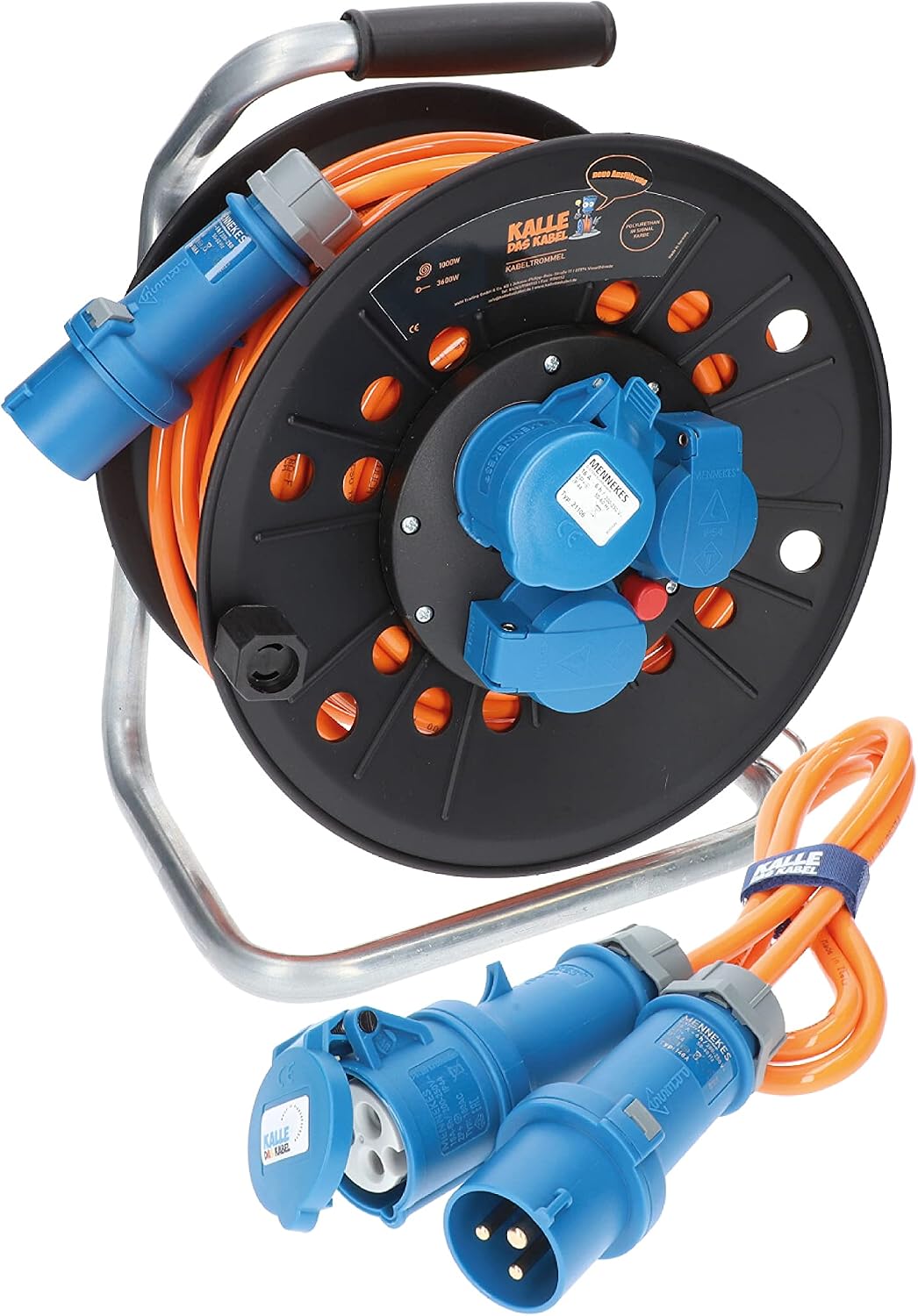 KALLE DAS KABEL Rallonge Electrique Enrouleur 25m CEE, Kit avec câble de raccordement 1,5m, Polyuréthane H07BQ-F 3G 2,5mm² EXTREME SIGNAL