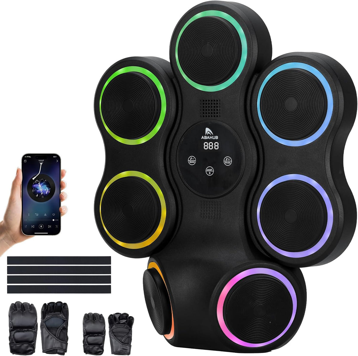 Abahub Machine de boxe musicale avec crochet perforateur, lumière colorée