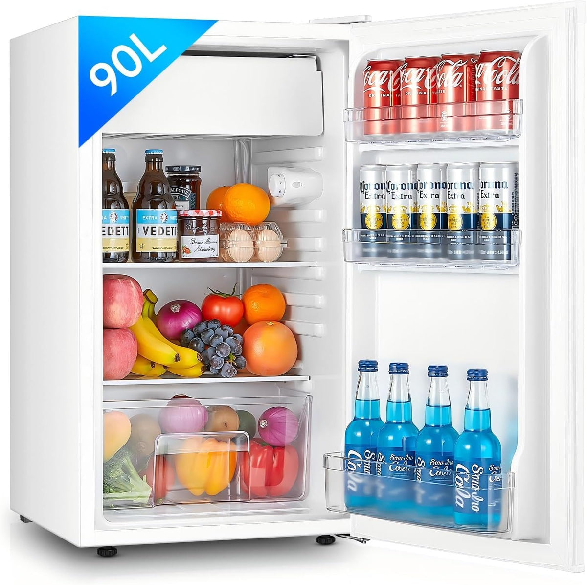 FOHERE Petit Frigo avec Congélateur de 91L, Réfrigérateur à une porte, Bac à Légumes, Thermostat Réglable, Silencieux, Petit Frigo de Bureau