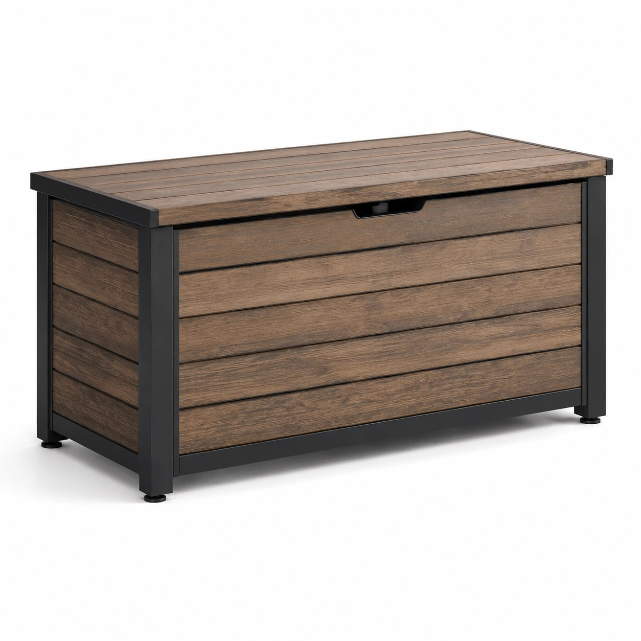 Coffre de rangement extérieur en bois composite et métal, 117 cm x 57 cm x 45 cm, marron/noir