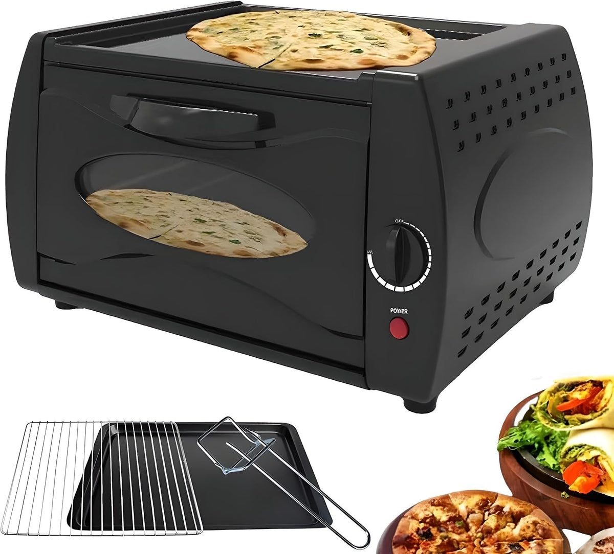 12L Four Tandoor Commercial 2-en-1 - Pizza & Naan/Roti/Lahmacun Maker avec Plateau de Cuisson, Rack et poignée, Coury Clay Four pour Manakish