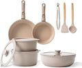 BOREINE Batterie de Cuisine 14 Pce, Lot Casserole et Poele, Marron