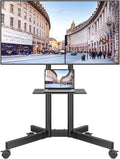 BONTEC Support TV sur Pied à roulettes, 32-85 Pouces, Charge 55 kg, Hauteur Réglable, Double Colonne, Roulettes Verrouillables 360°, Inclinaison
