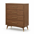 Commode en bois de noyer avec poignées dorées 4 tiroirs