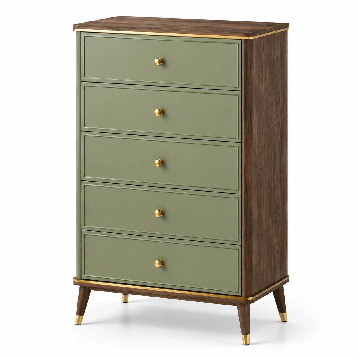 Commode bois et MDF vert avec 5 tiroirs