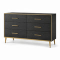 Commode en bois de chêne teinté noir et métal doré à 6 tiroirs