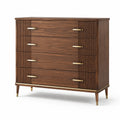 Commode en bois avec 5 tiroirs chêne et laiton, marron
