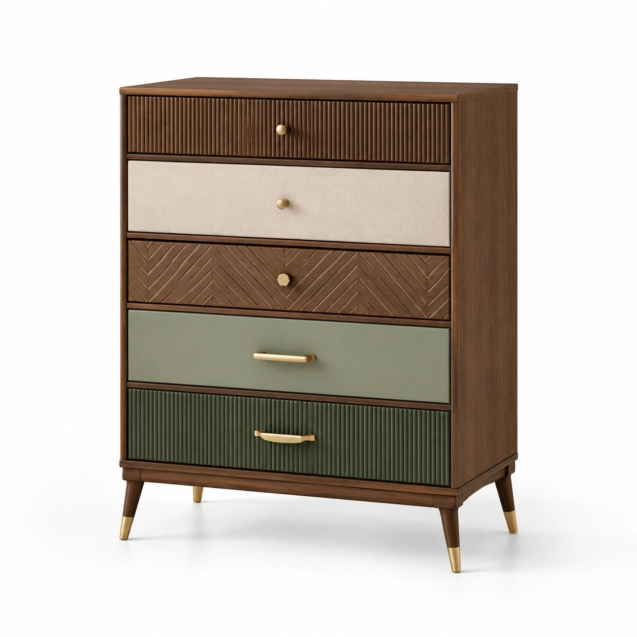 Commode 5 tiroirs bois avec détails multicolores, 80 x 40 x 100 cm