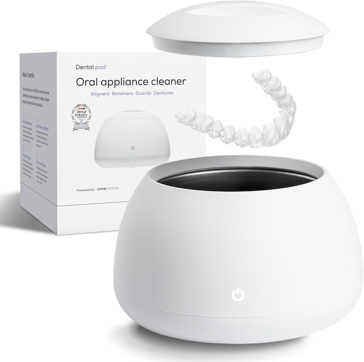 Zima Dental Nettoyeur à ultrasons pour dosettes, Blanc arctique, Nettoyeur de retenue à ultrasons, Nettoyeur de protège-dents