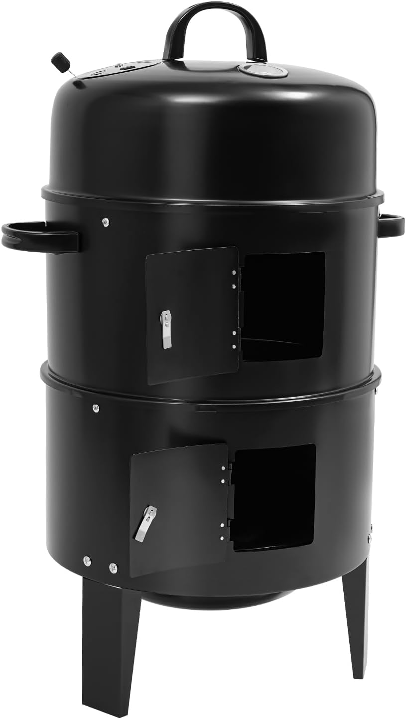 MELAQULY Fumoir 3 en 1 - 40 cm - Avec thermomètre et couvercle - Double couche - Pour barbecue - Poisson grillé - Fumé